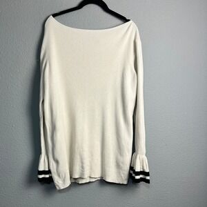 Lauren Ralph Lauren Ribbed Boat Neck Bell Sleeve Sweater Country Club‎ Cream 1X